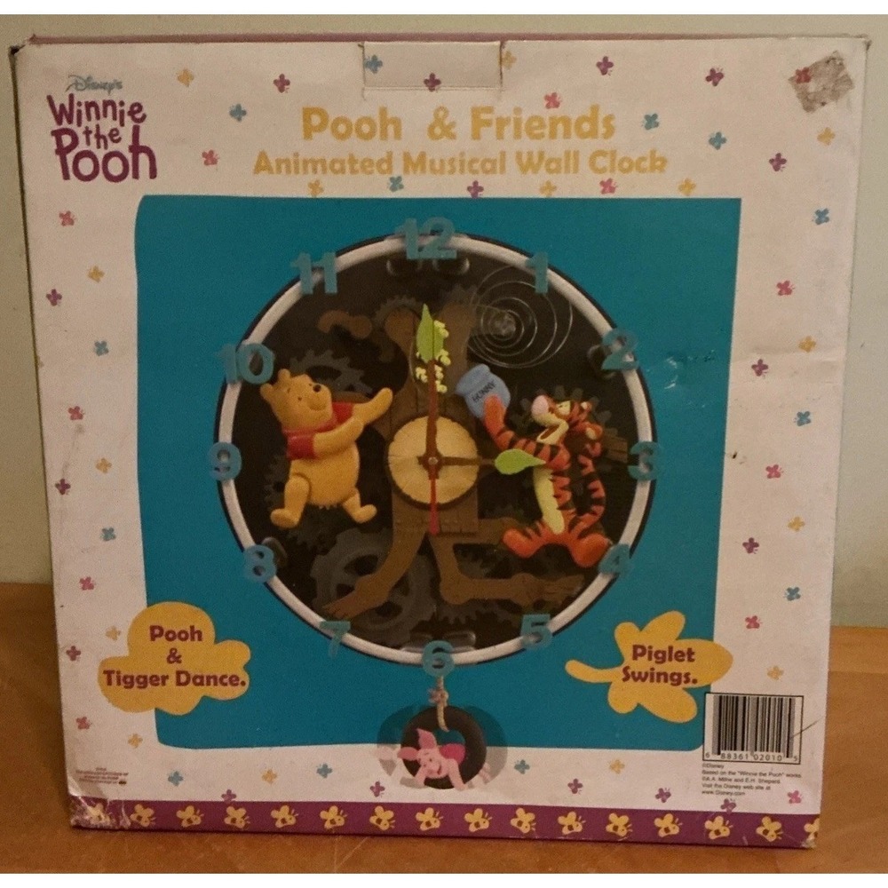 Disney Pooh And Friends Animated Musical Wall Clock In Box Vintage RARE